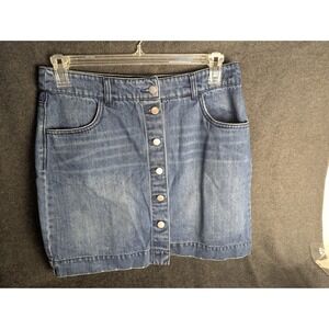 HM Button Front Denim Mini‎ Skirt Medium Wash Blue Size 12 0391143 4